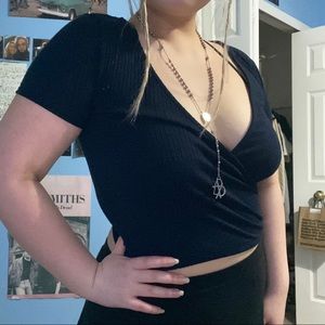 Navy wrap crop top